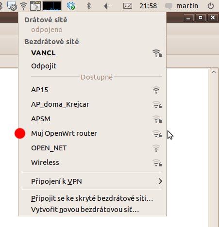 WiFi router v Ubuntu 10.10 - Network Manager